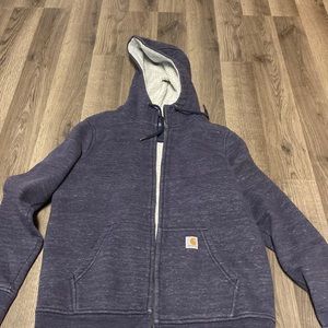 Blue Carhartt Sherpa lined zip up hoodie